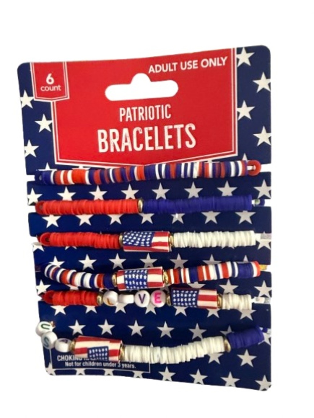 Patriotic Bracelets - Red, White & Blue- stretch -pack of 6 - NWT